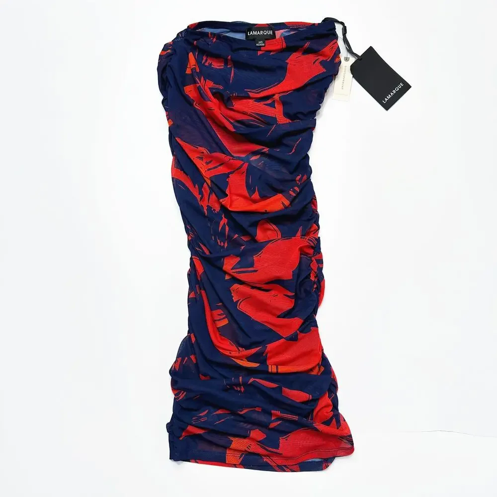 NWT Anthropologie LAMARQUE Pace Floral Ruched Sheer Mesh Bodycon Midi Skirt XXS - Picture 4 of 16